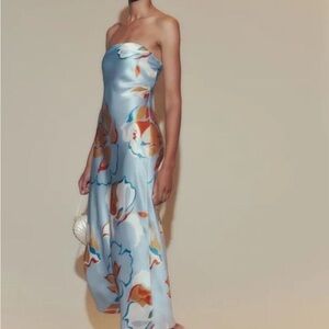 Reformation Blue Slip Dress for Wedding Guest